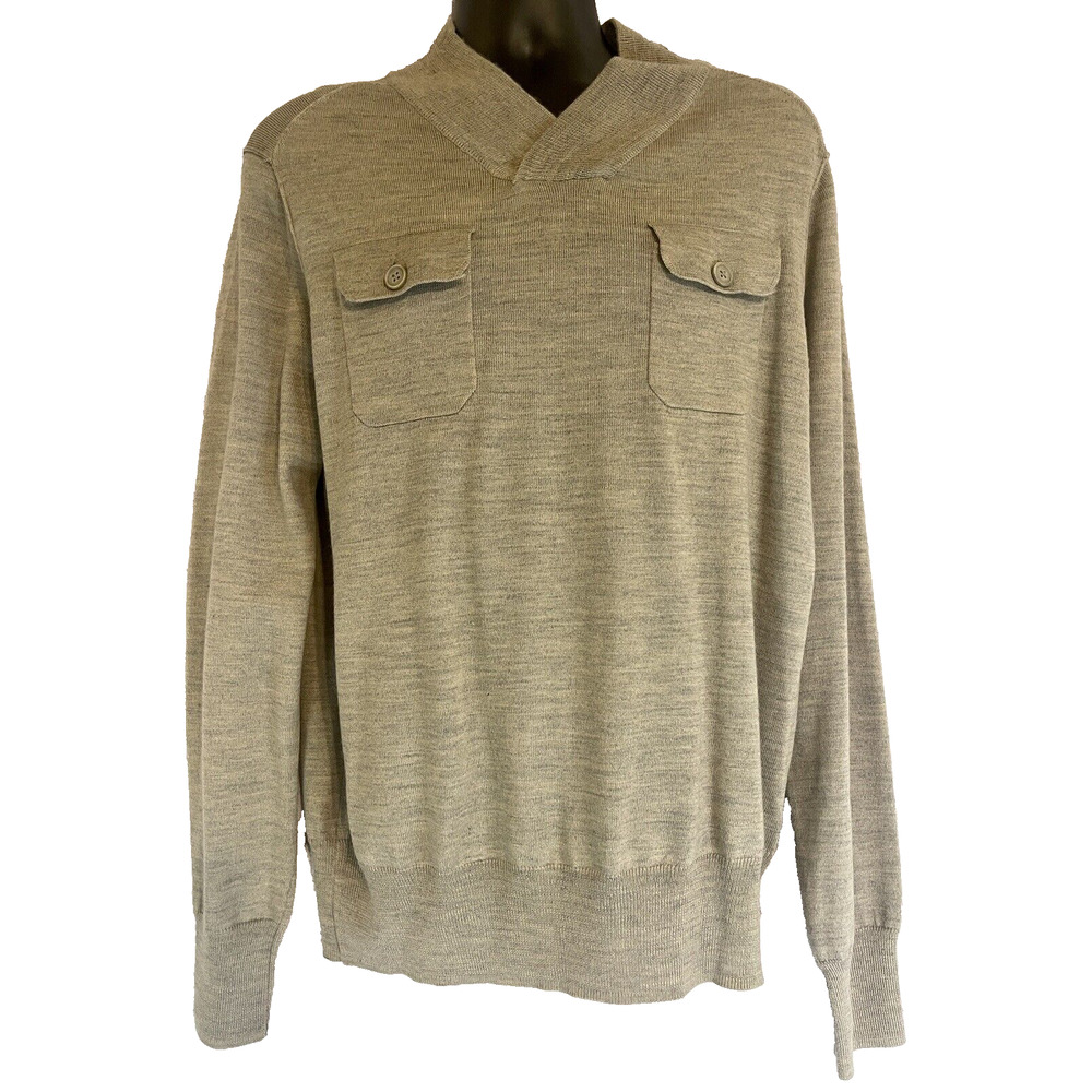 Marc Anthony Pullover Sweater Mens Large Beige Wool Blend Long Sleeve w/Pockets